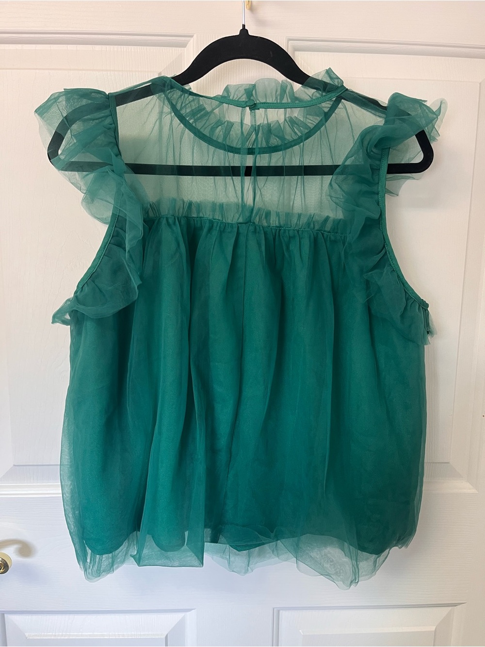 THML Teal Ruffled Sheer Yoke Blouse